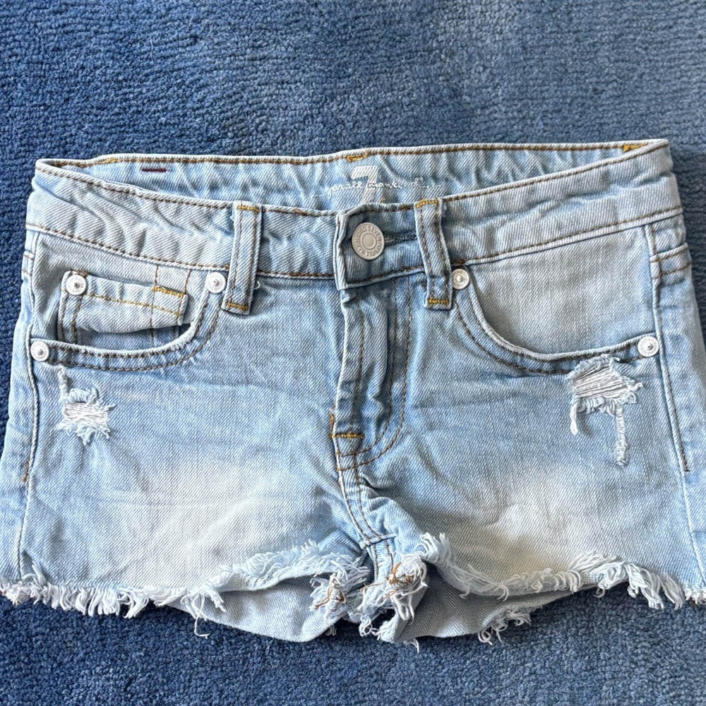 Kids 7 Seven for All Mankind Sz 7 Light Blue Distressed Denim Shorts
